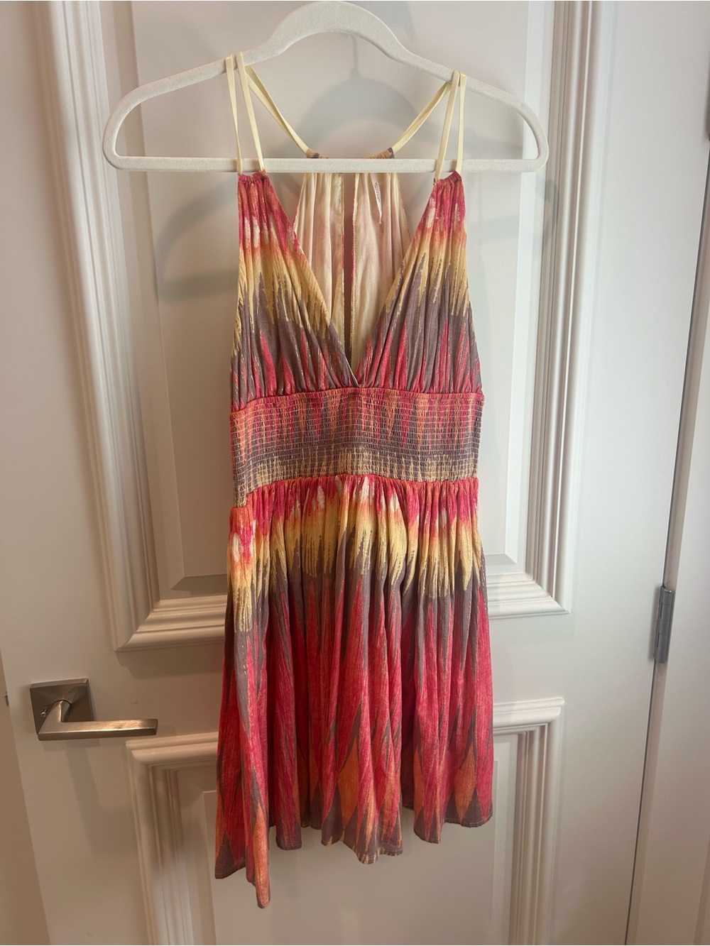 Free People Sleeveless V-Neck Multicolor Summer Dress - Pink/Yellow
